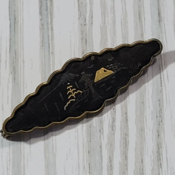 Vintage Damascene Brooch Bar Pin. - Picture 4 of 6